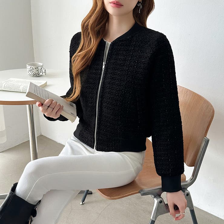 ツイードブルゾン ノーカラージャケット ブルゾン | COCOMOMO | 詳細画像23 