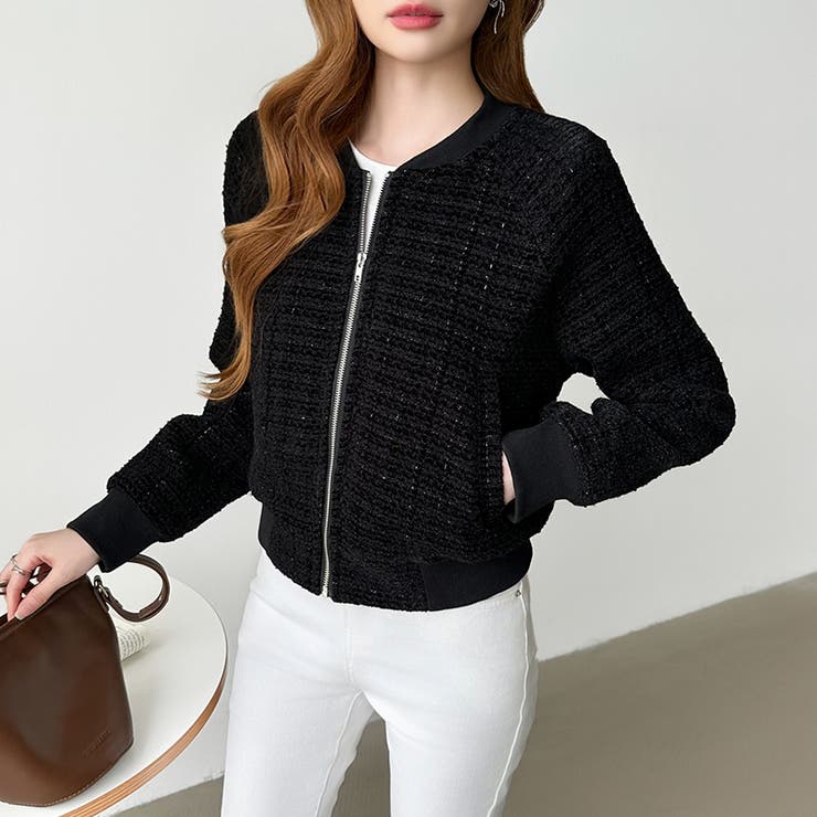 ツイードブルゾン ノーカラージャケット ブルゾン | COCOMOMO | 詳細画像25 