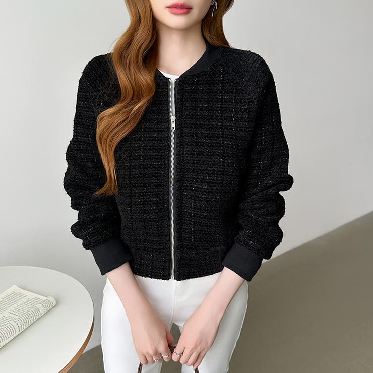 ツイードブルゾン ノーカラージャケット ブルゾン | COCOMOMO | 詳細画像26 