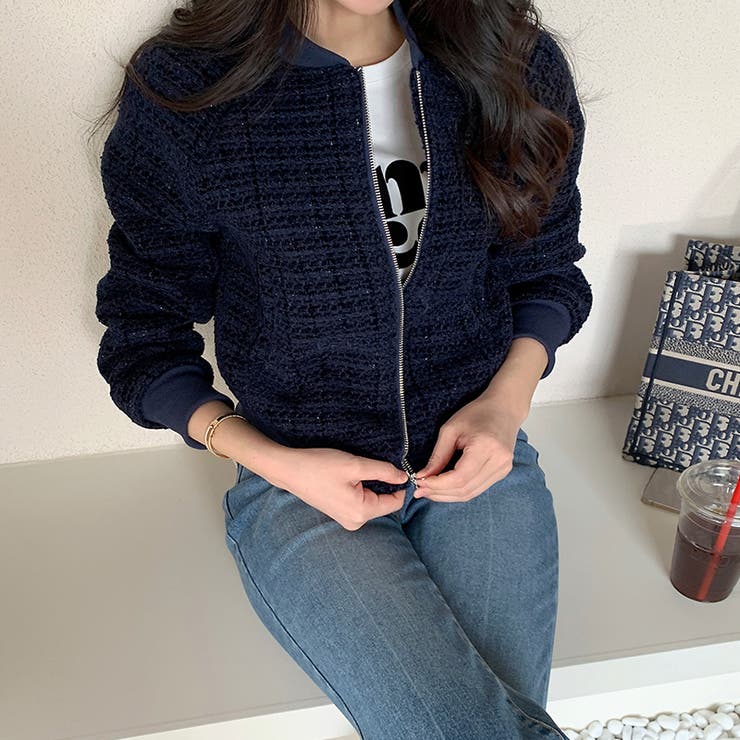 ツイードブルゾン ノーカラージャケット ブルゾン | COCOMOMO | 詳細画像6 