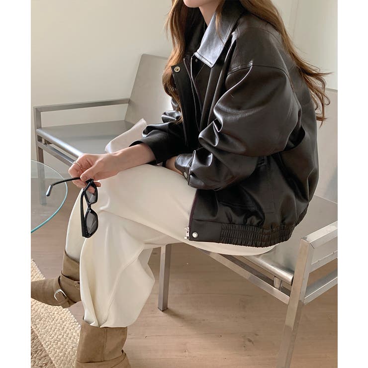 フェイクレザージャケット アウター ブルゾン | COCOMOMO | 詳細画像11 