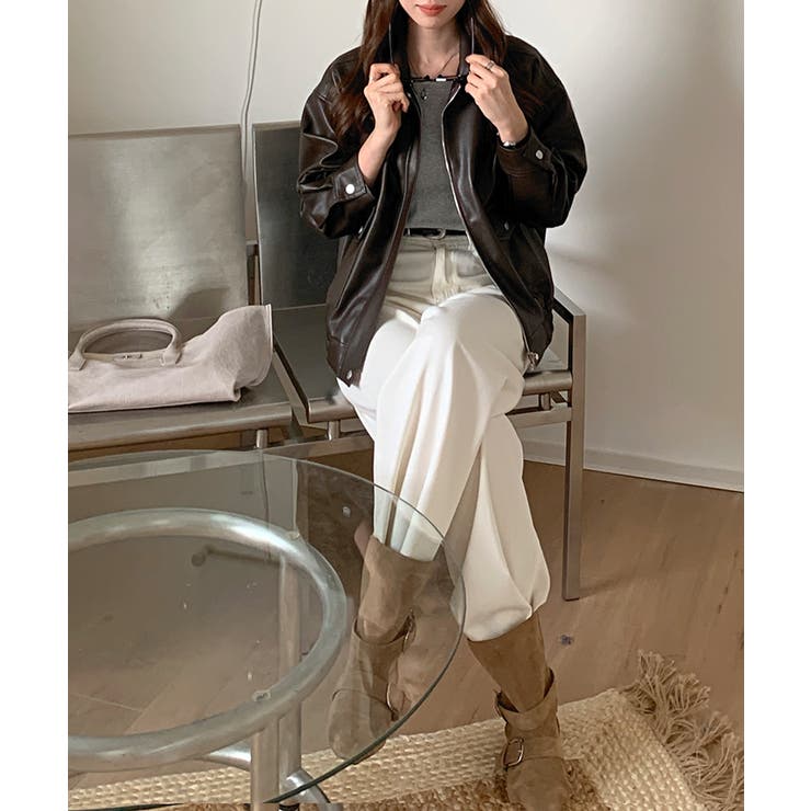 フェイクレザージャケット アウター ブルゾン | COCOMOMO | 詳細画像12 