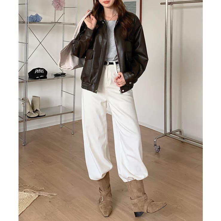 フェイクレザージャケット アウター ブルゾン | COCOMOMO | 詳細画像14 