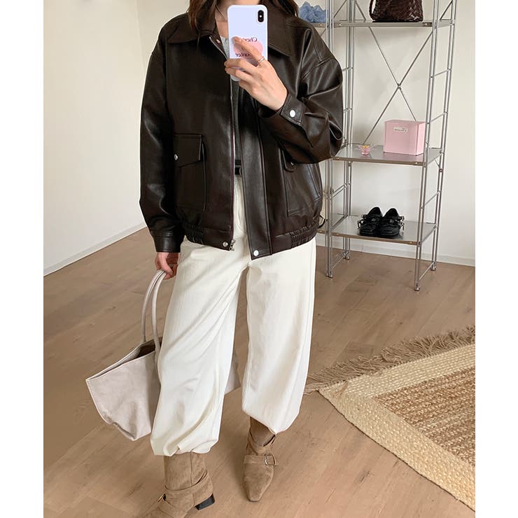 フェイクレザージャケット アウター ブルゾン | COCOMOMO | 詳細画像15 