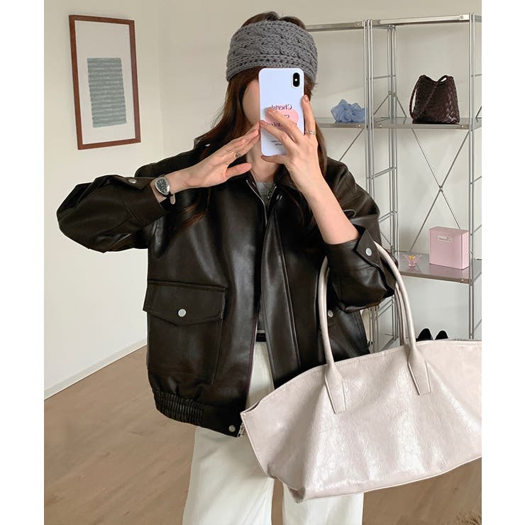 フェイクレザージャケット アウター ブルゾン | COCOMOMO | 詳細画像16 