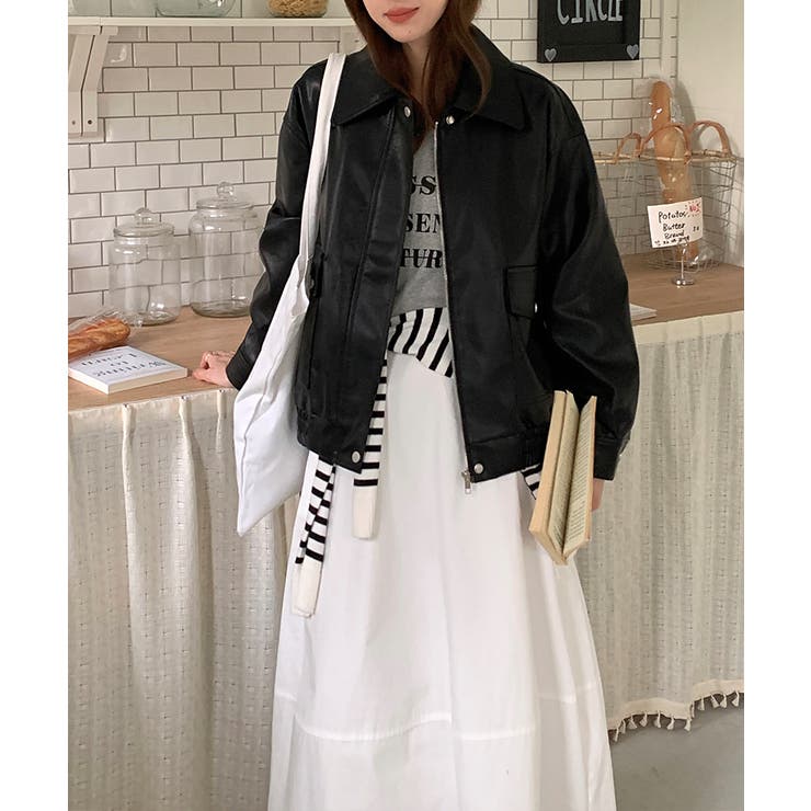 フェイクレザージャケット アウター ブルゾン | COCOMOMO | 詳細画像2 