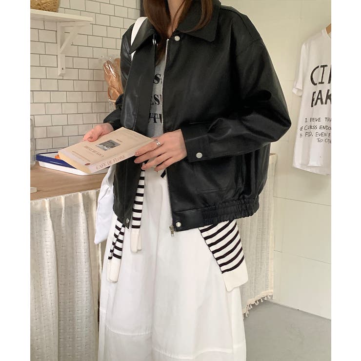 フェイクレザージャケット アウター ブルゾン | COCOMOMO | 詳細画像3 