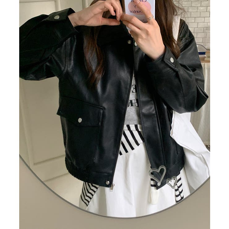 フェイクレザージャケット アウター ブルゾン | COCOMOMO | 詳細画像5 