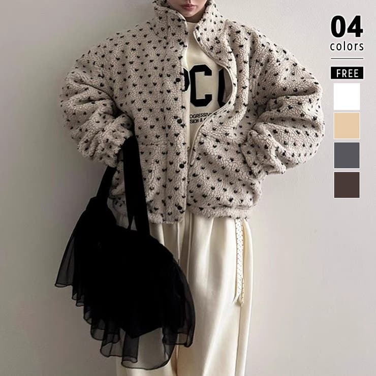 ベージュ | ドットボアジャケット ボアジャケット ブルゾン | COCOMOMO