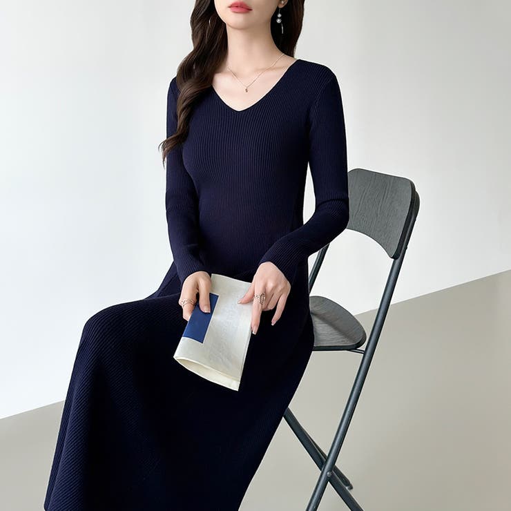 フレアニットワンピース フレアワンピース Vネックワンピース | COCOMOMO | 詳細画像4 