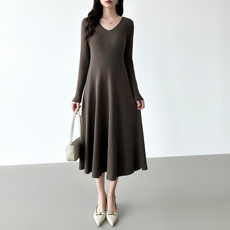 フレアニットワンピース フレアワンピース Vネックワンピース | COCOMOMO | 詳細画像11 