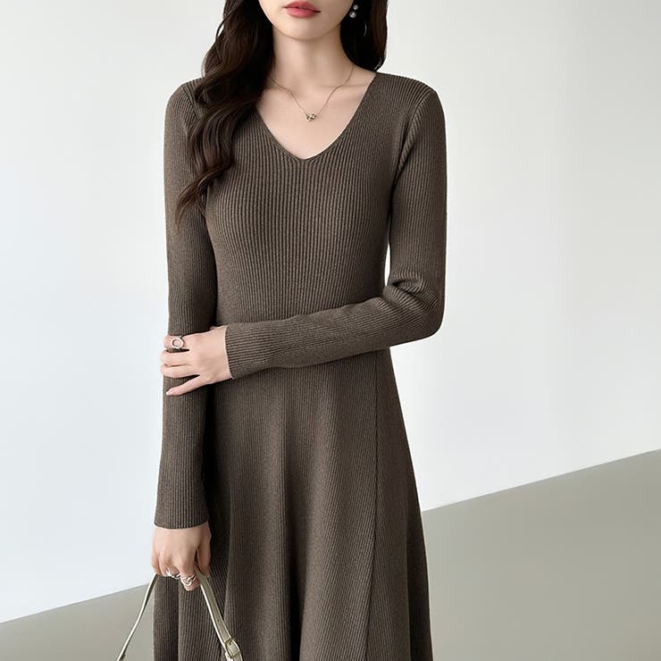 フレアニットワンピース フレアワンピース Vネックワンピース | COCOMOMO | 詳細画像14 