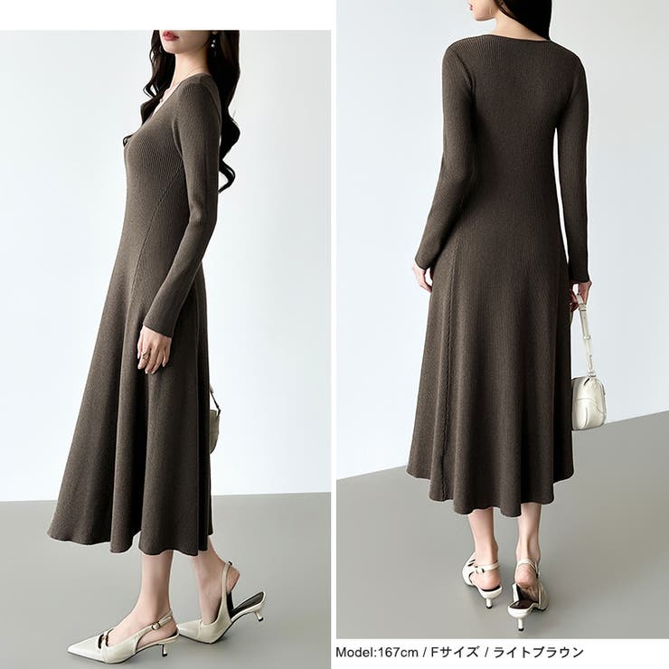 フレアニットワンピース フレアワンピース Vネックワンピース | COCOMOMO | 詳細画像16 