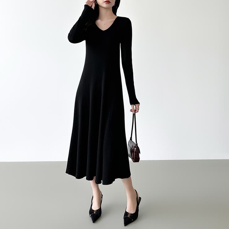 フレアニットワンピース フレアワンピース Vネックワンピース | COCOMOMO | 詳細画像20 