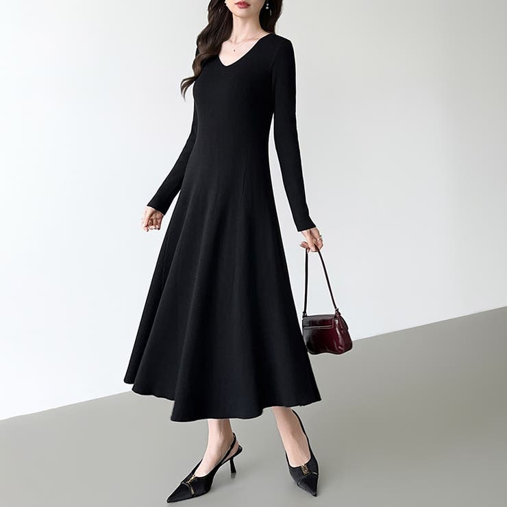 フレアニットワンピース フレアワンピース Vネックワンピース | COCOMOMO | 詳細画像21 