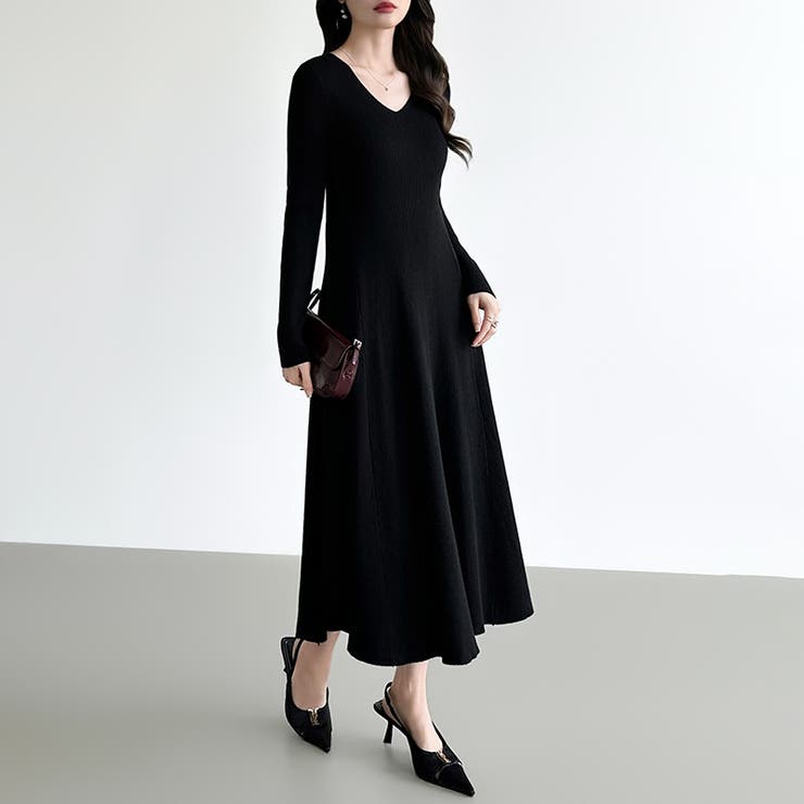 フレアニットワンピース フレアワンピース Vネックワンピース | COCOMOMO | 詳細画像22 