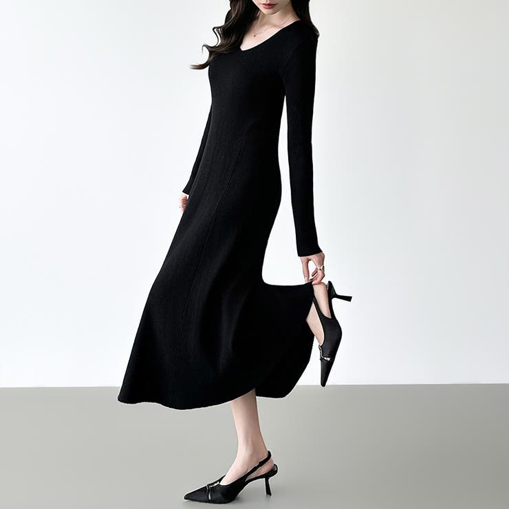 フレアニットワンピース フレアワンピース Vネックワンピース | COCOMOMO | 詳細画像23 