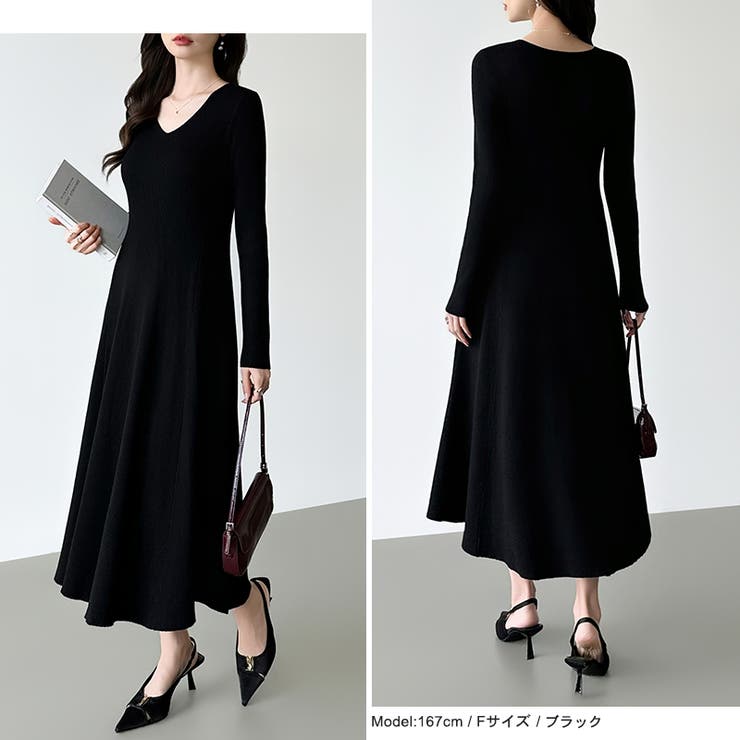 フレアニットワンピース フレアワンピース Vネックワンピース | COCOMOMO | 詳細画像26 