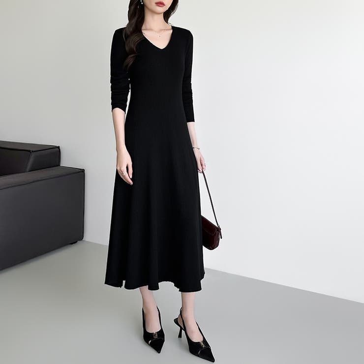 フレアニットワンピース フレアワンピース Vネックワンピース | COCOMOMO | 詳細画像28 