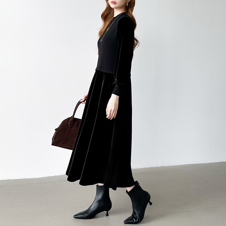 ベロアワンピース ドッキングワンピース オフィスカジュアル | COCOMOMO | 詳細画像12 