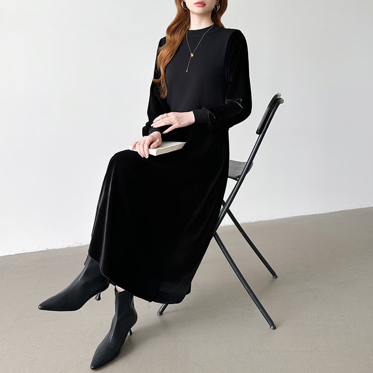 ベロアワンピース ドッキングワンピース オフィスカジュアル | COCOMOMO | 詳細画像17 