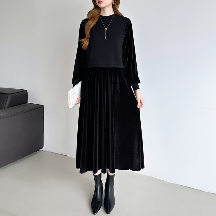 ベロアワンピース ドッキングワンピース オフィスカジュアル | COCOMOMO | 詳細画像18 