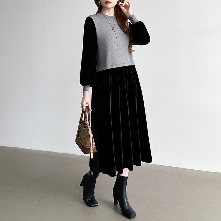 ベロアワンピース ドッキングワンピース オフィスカジュアル | COCOMOMO | 詳細画像5 