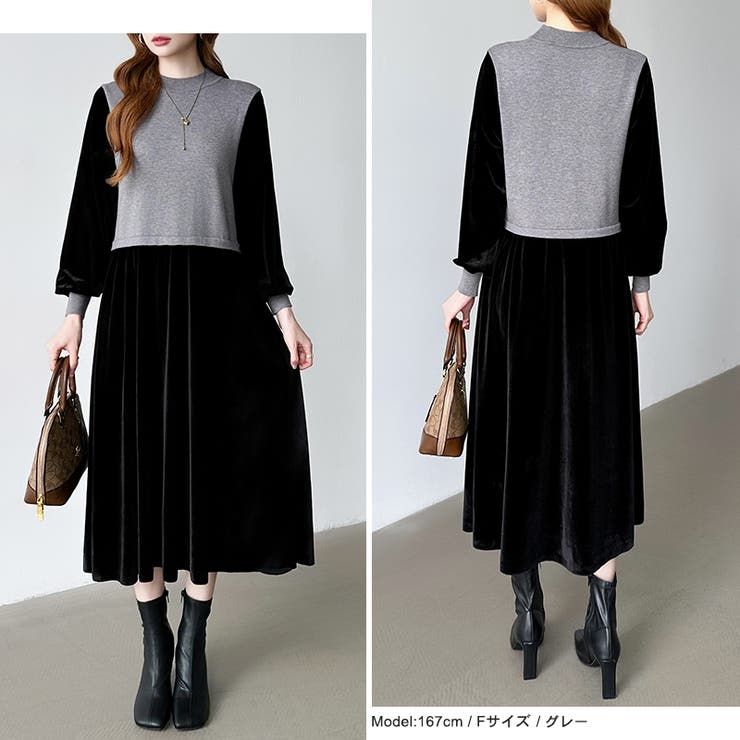 ベロアワンピース ドッキングワンピース オフィスカジュアル | COCOMOMO | 詳細画像7 