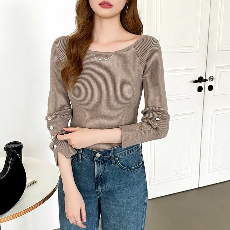 トレンドも兼ね備えたキレカジニット 袖ボタンニット リブニット | COCOMOMO | 詳細画像10 