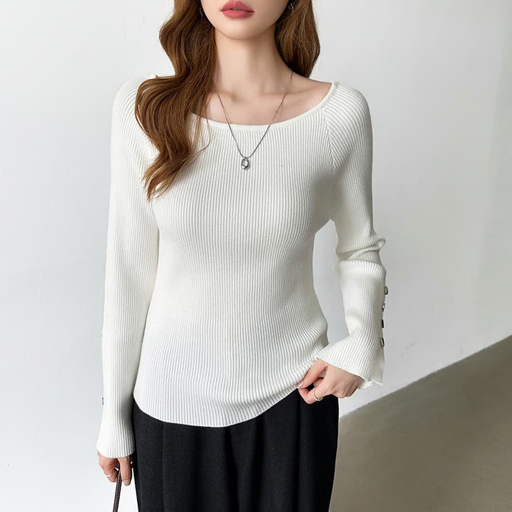 トレンドも兼ね備えたキレカジニット 袖ボタンニット リブニット | COCOMOMO | 詳細画像12 