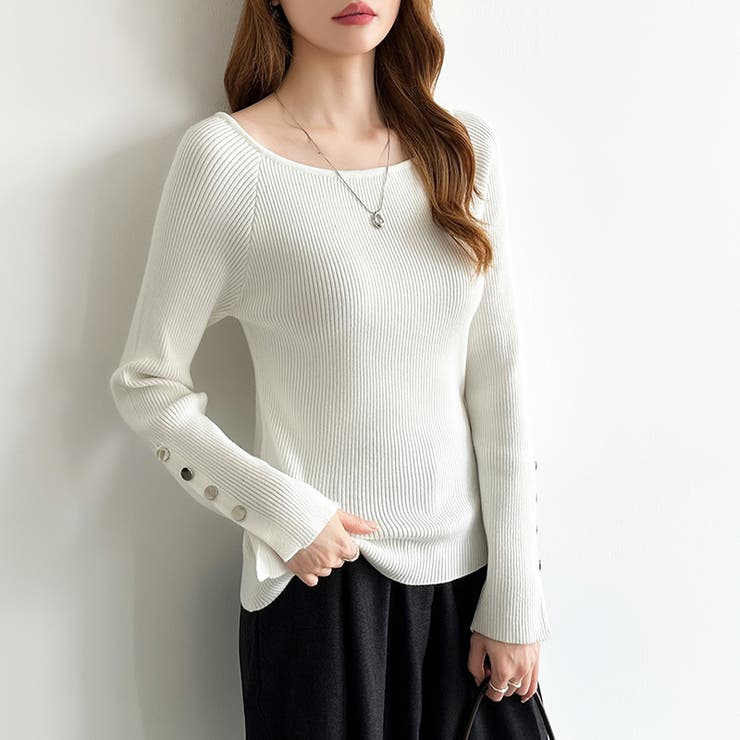 トレンドも兼ね備えたキレカジニット 袖ボタンニット リブニット | COCOMOMO | 詳細画像13 