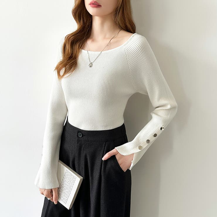 トレンドも兼ね備えたキレカジニット 袖ボタンニット リブニット | COCOMOMO | 詳細画像14 