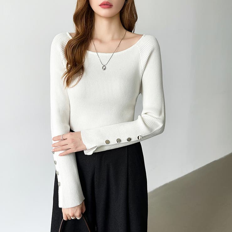 トレンドも兼ね備えたキレカジニット 袖ボタンニット リブニット | COCOMOMO | 詳細画像15 