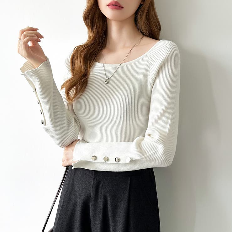 トレンドも兼ね備えたキレカジニット 袖ボタンニット リブニット | COCOMOMO | 詳細画像16 