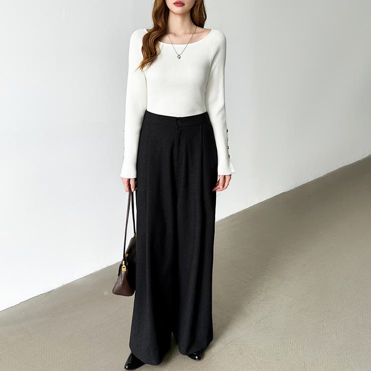 トレンドも兼ね備えたキレカジニット 袖ボタンニット リブニット | COCOMOMO | 詳細画像18 