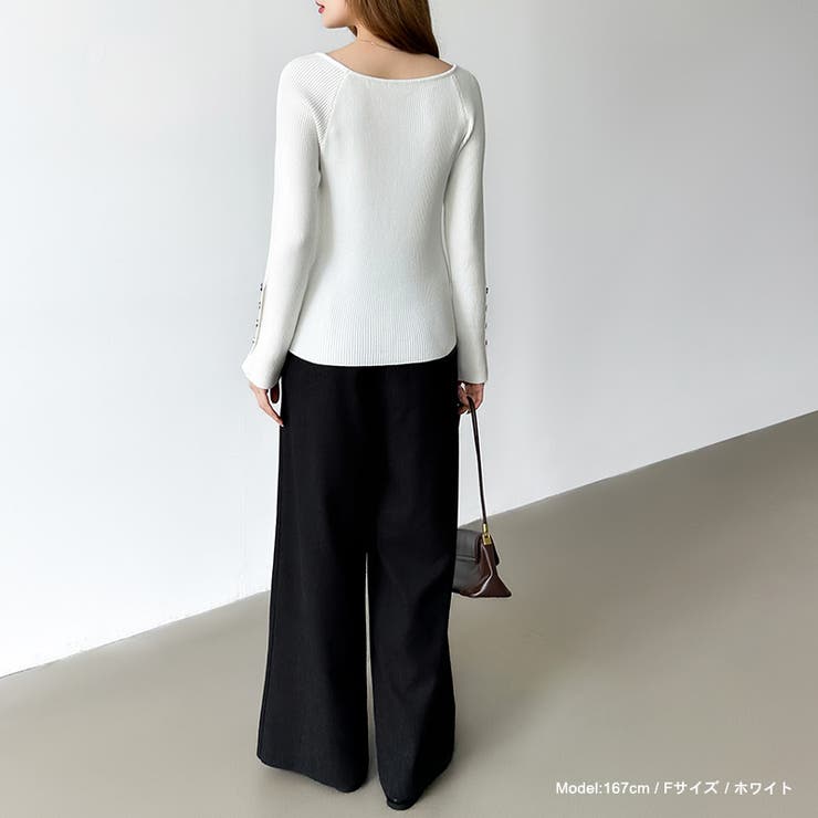 トレンドも兼ね備えたキレカジニット 袖ボタンニット リブニット | COCOMOMO | 詳細画像19 