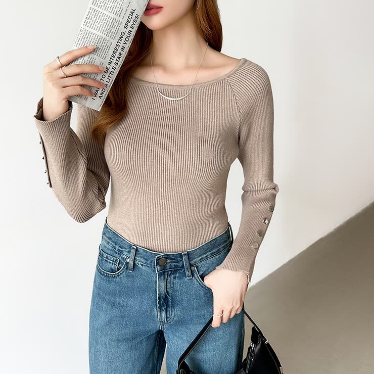 トレンドも兼ね備えたキレカジニット 袖ボタンニット リブニット | COCOMOMO | 詳細画像2 