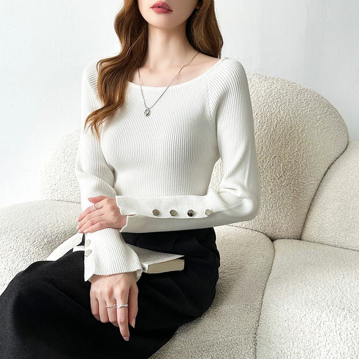 トレンドも兼ね備えたキレカジニット 袖ボタンニット リブニット | COCOMOMO | 詳細画像20 