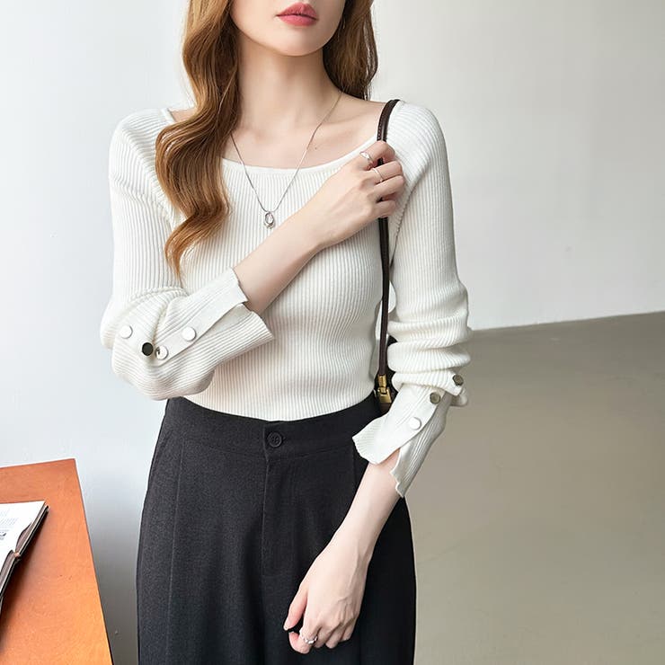 トレンドも兼ね備えたキレカジニット 袖ボタンニット リブニット | COCOMOMO | 詳細画像22 