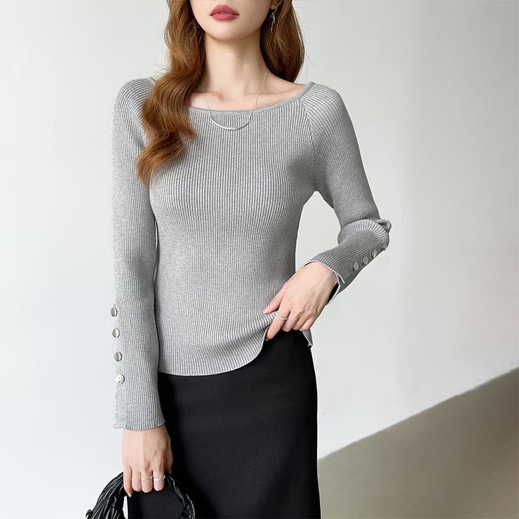 トレンドも兼ね備えたキレカジニット 袖ボタンニット リブニット | COCOMOMO | 詳細画像23 