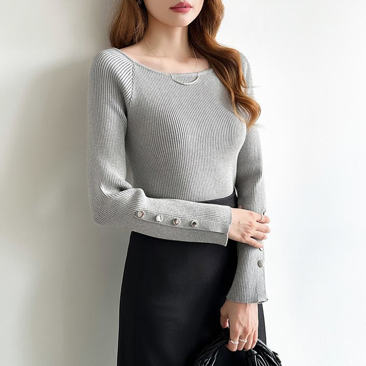 トレンドも兼ね備えたキレカジニット 袖ボタンニット リブニット | COCOMOMO | 詳細画像25 