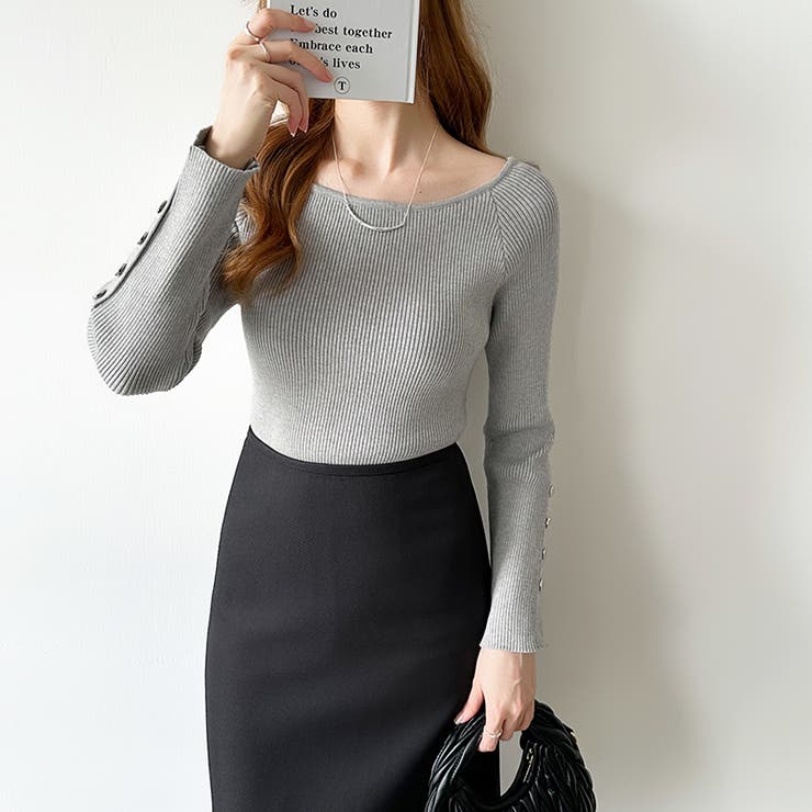 トレンドも兼ね備えたキレカジニット 袖ボタンニット リブニット | COCOMOMO | 詳細画像26 