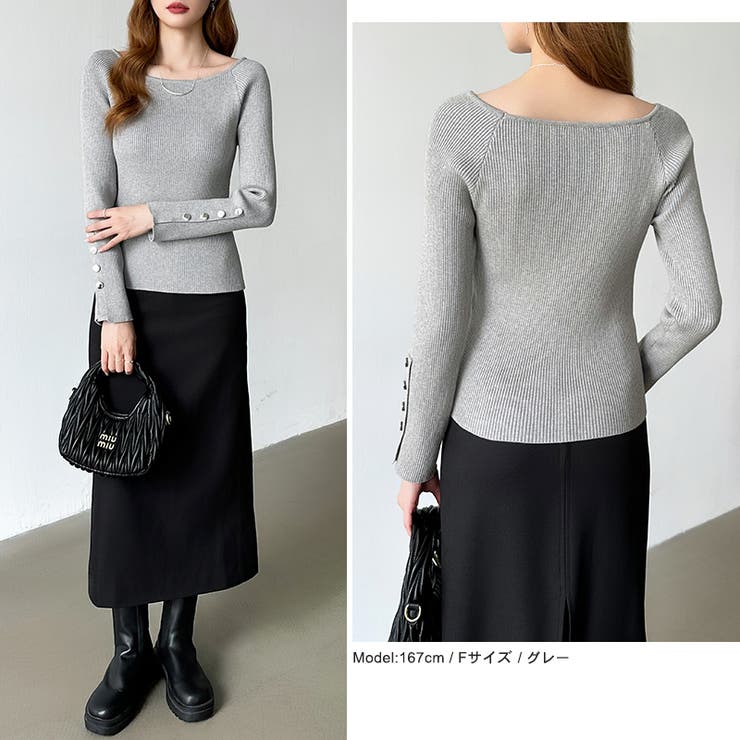トレンドも兼ね備えたキレカジニット 袖ボタンニット リブニット | COCOMOMO | 詳細画像28 