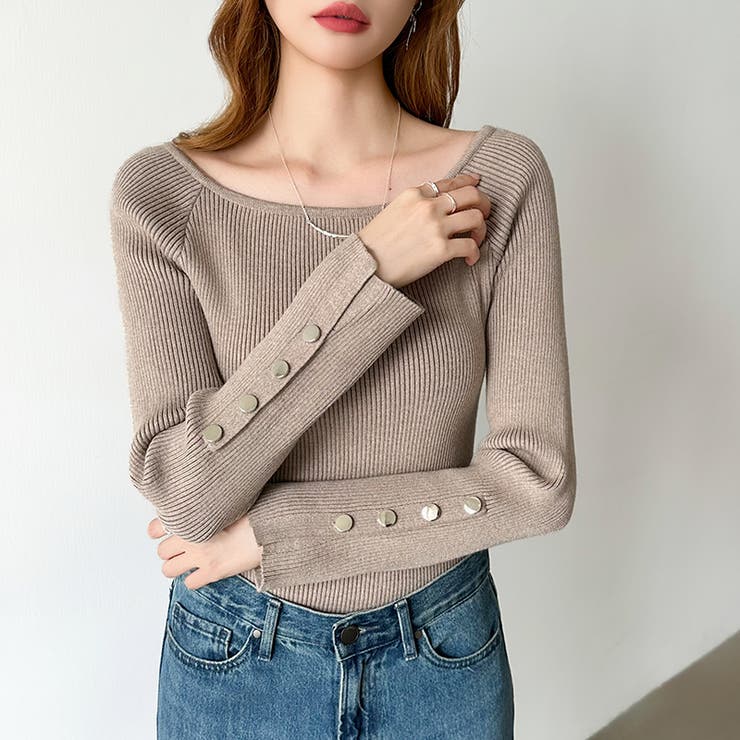 トレンドも兼ね備えたキレカジニット 袖ボタンニット リブニット | COCOMOMO | 詳細画像3 