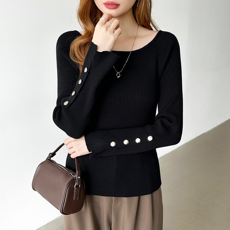 トレンドも兼ね備えたキレカジニット 袖ボタンニット リブニット | COCOMOMO | 詳細画像33 