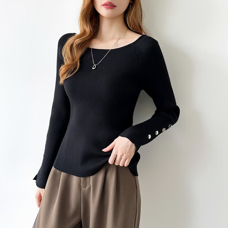 トレンドも兼ね備えたキレカジニット 袖ボタンニット リブニット | COCOMOMO | 詳細画像34 