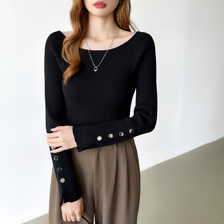 トレンドも兼ね備えたキレカジニット 袖ボタンニット リブニット | COCOMOMO | 詳細画像36 