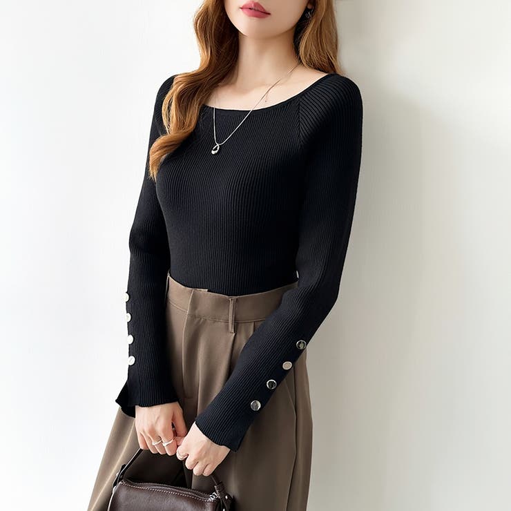 トレンドも兼ね備えたキレカジニット 袖ボタンニット リブニット | COCOMOMO | 詳細画像37 