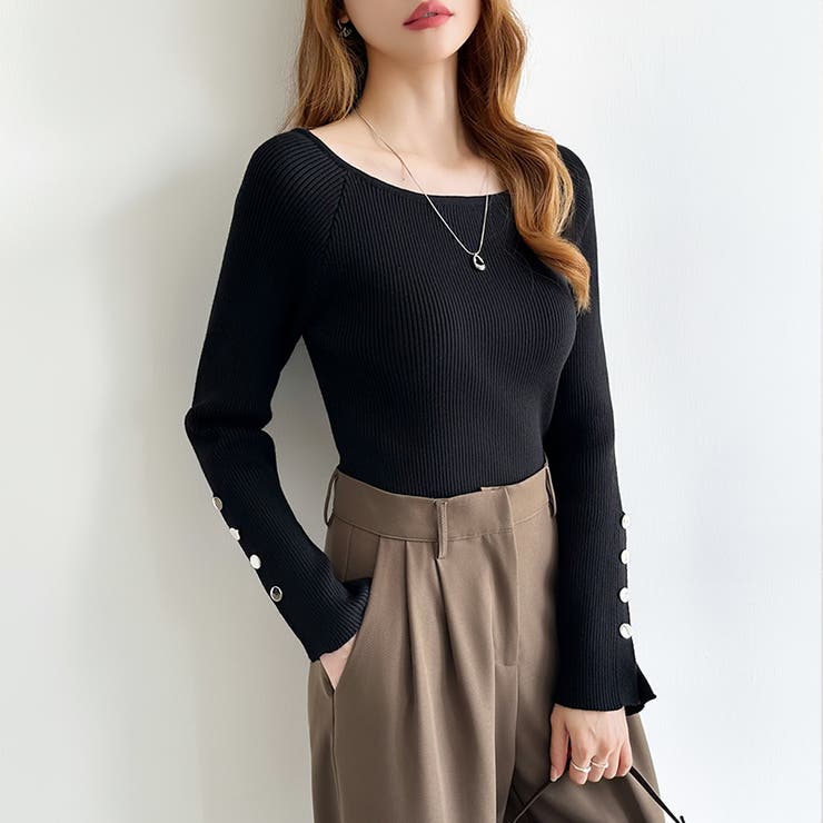 トレンドも兼ね備えたキレカジニット 袖ボタンニット リブニット | COCOMOMO | 詳細画像38 