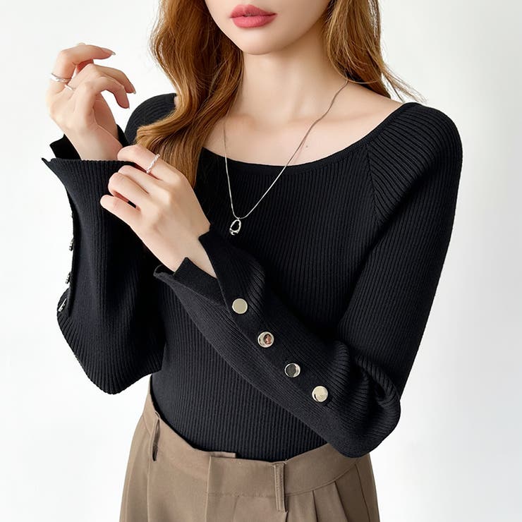 トレンドも兼ね備えたキレカジニット 袖ボタンニット リブニット | COCOMOMO | 詳細画像39 